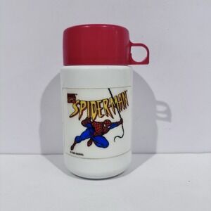 Vintage 1995 Marvel Spider-Man‎ Hot Cold Thermos With Red Lid Villains Superhero